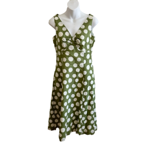 Boden Women’s Retro Green White Polka Dot 70s Vintage Dress Classy Casual Size 8